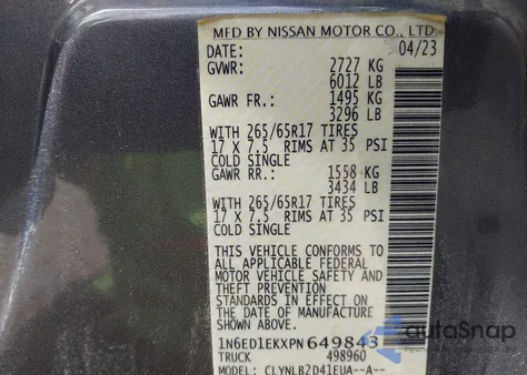 2023 Nissan Frontier Sv 4X4 from USA, damaged, VIN 1N6ED1EKXPN649843